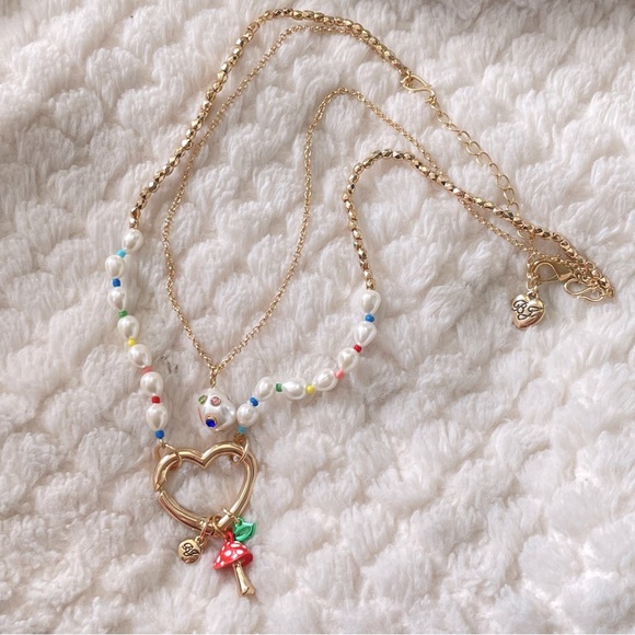 Betsey Johnson One Love Heart Charm Mushroom Smile Lips Necklace Rainbow - NWT - Picture 14 of 15